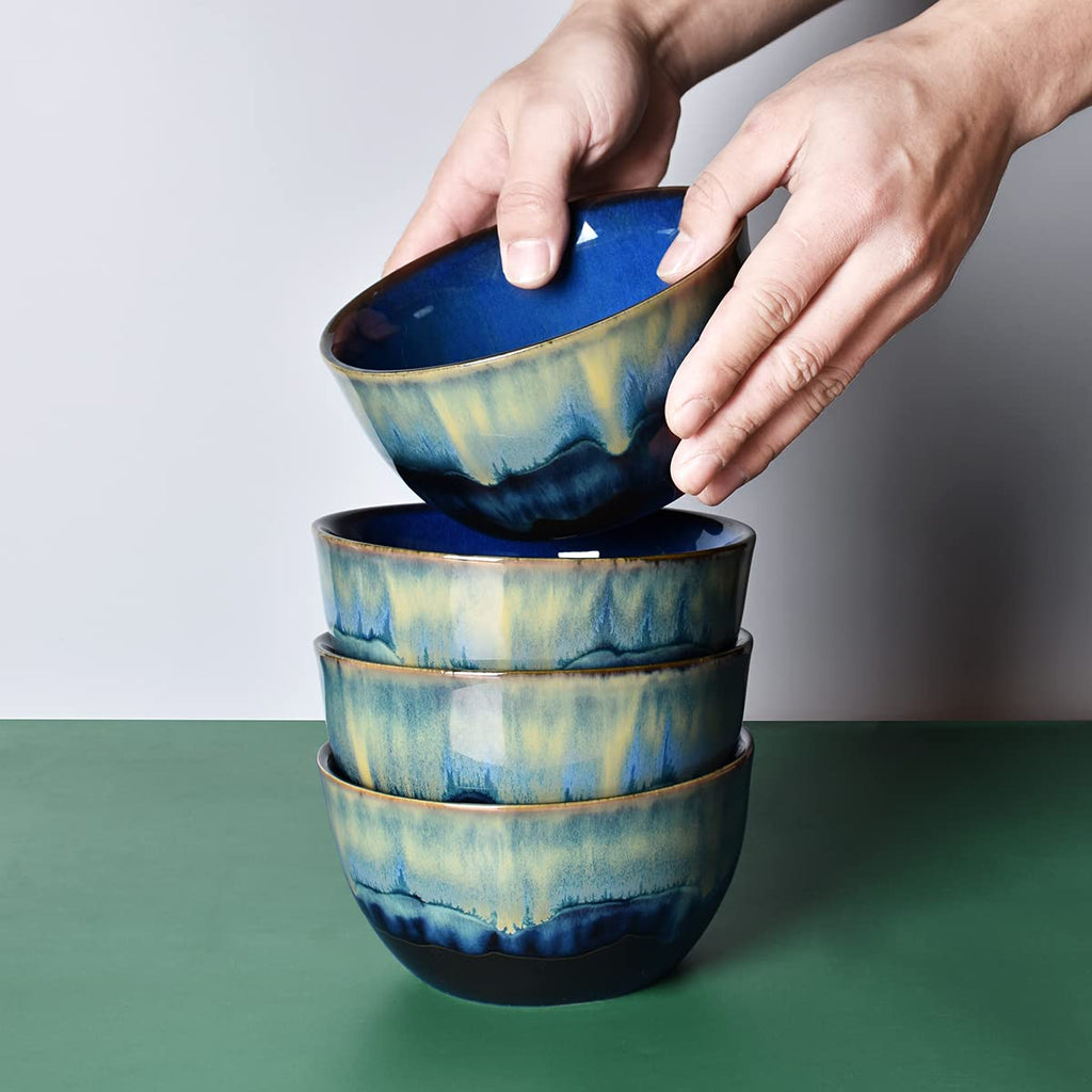 Blue Stoneware Cereal Bowls Set of 4, 26 Oz J453076