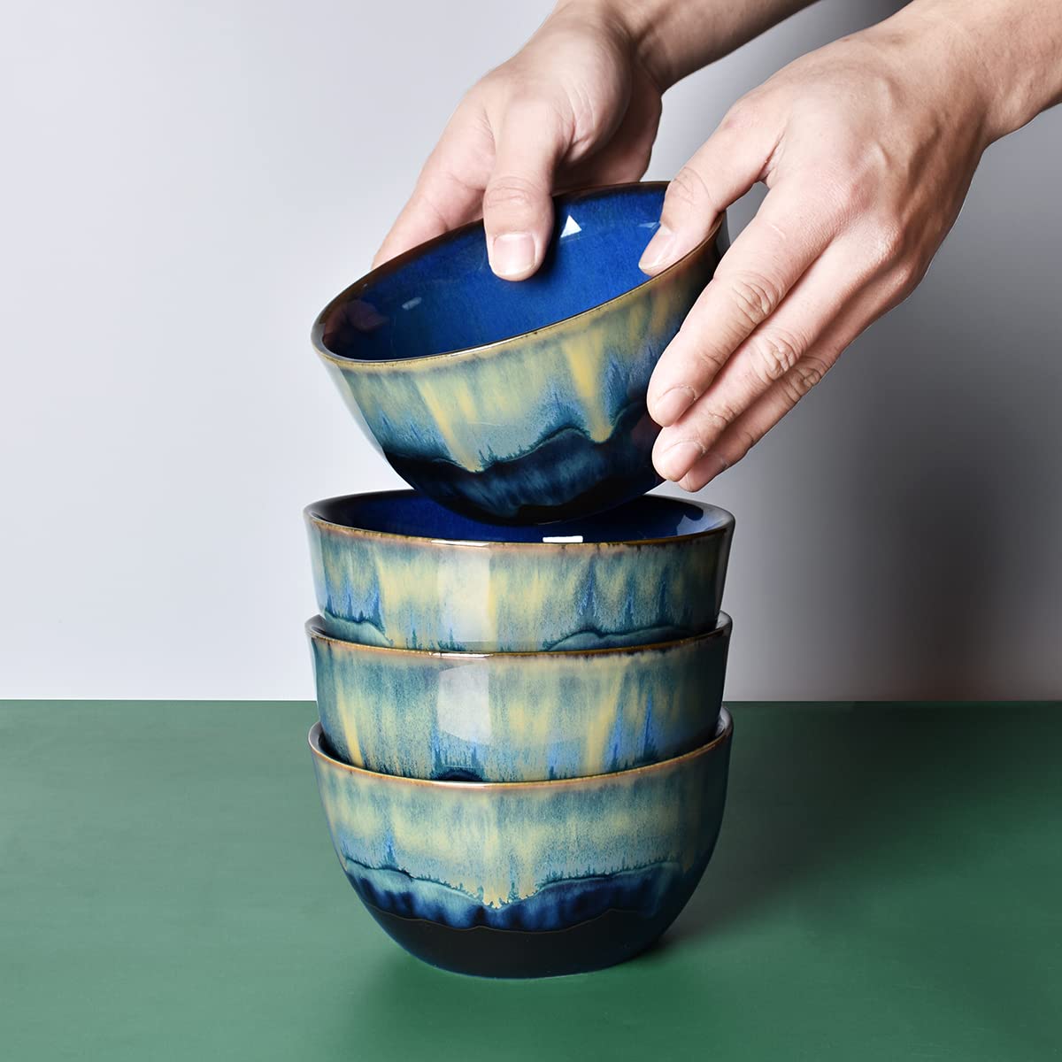 Blue Stoneware Cereal Bowls Set of 4, 26 Oz J453076