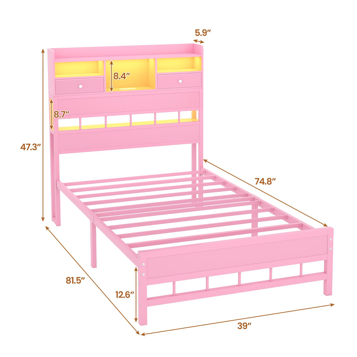 Twin Bed Frame with Storage Headboard G493
