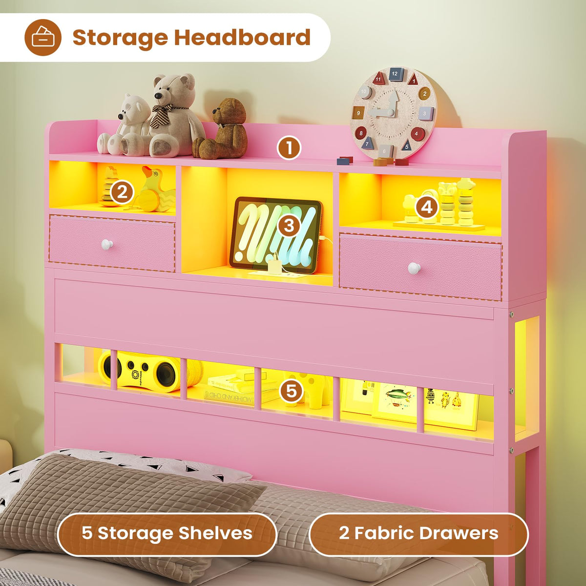 Twin Bed Frame with Storage Headboard G493