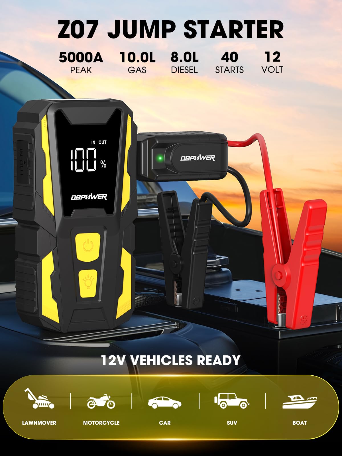 5000A 74Wh 12V Portable Jump Starter with LED Light and Storage Case B3515