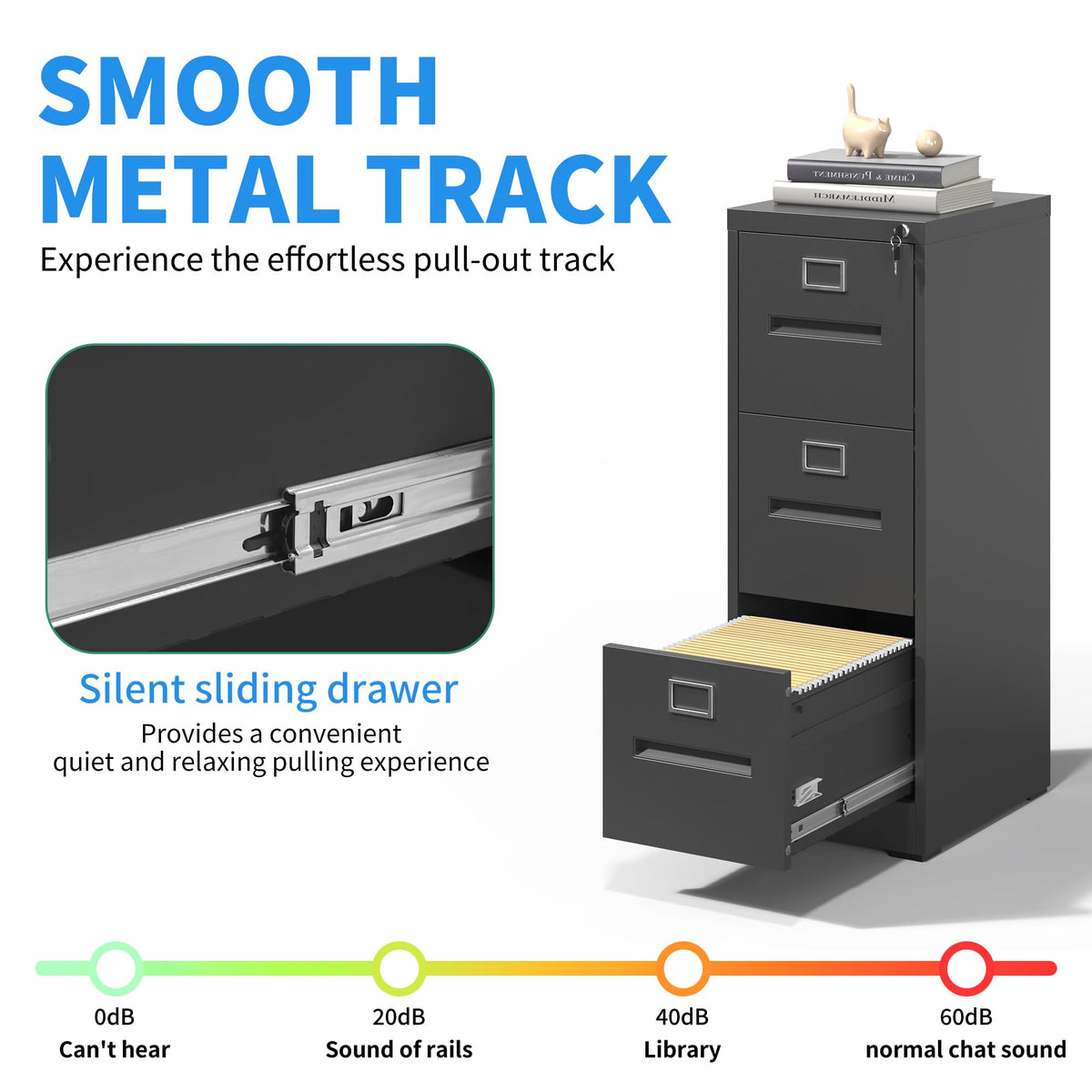Black 3 Drawer Metal File Cabinet with Lock X54530