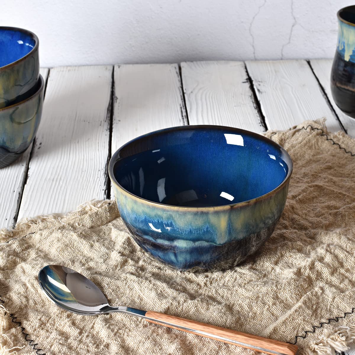 Blue Stoneware Cereal Bowls Set of 4, 26 Oz J453076