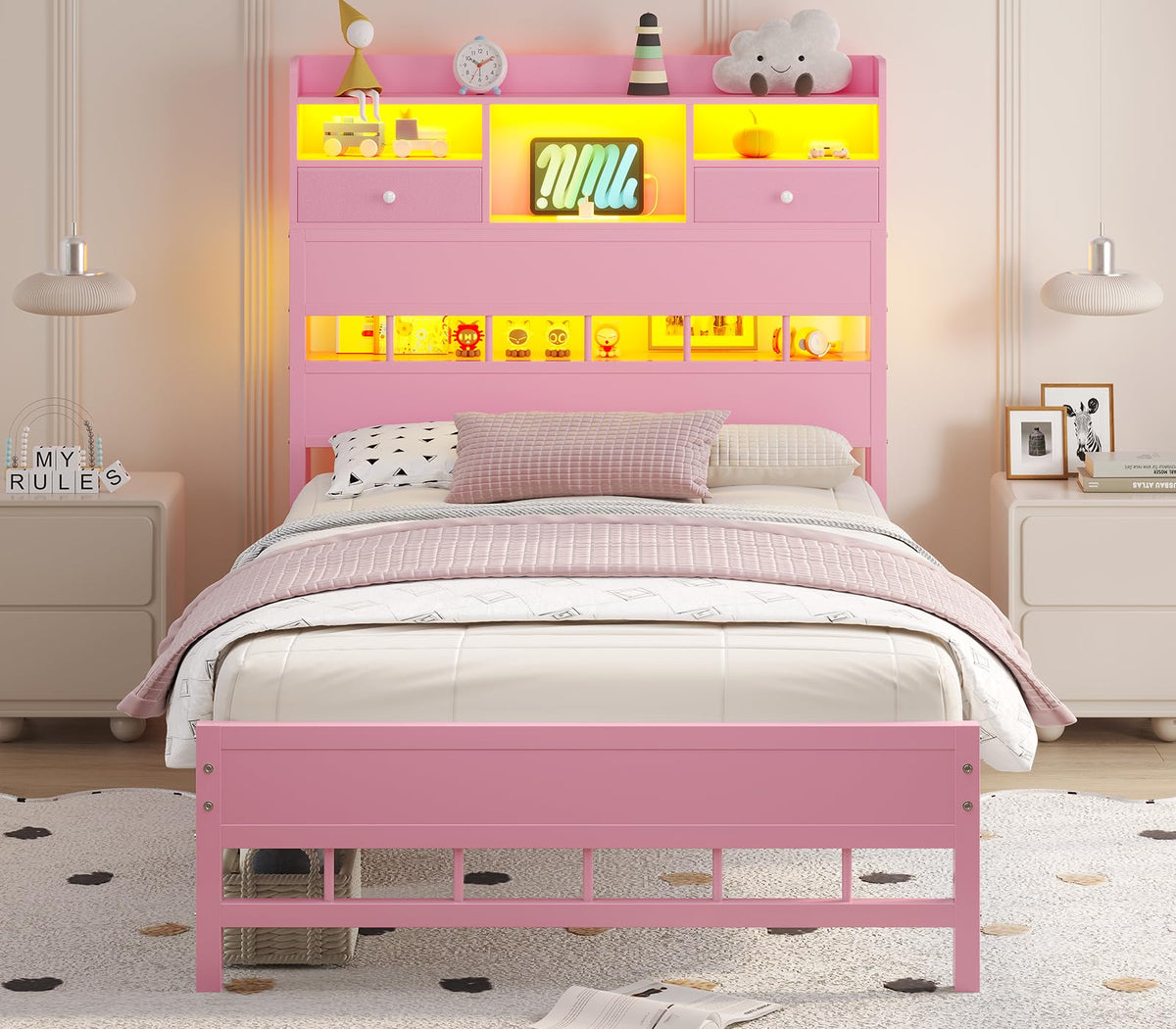 Twin Bed Frame with Storage Headboard G493