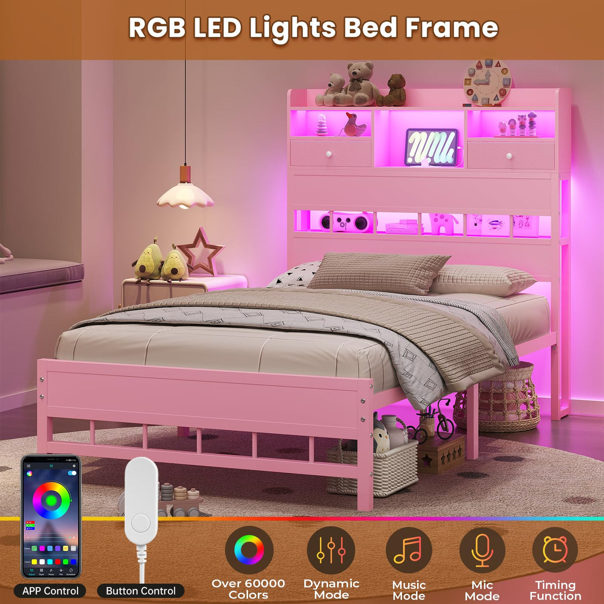 Twin Bed Frame with Storage Headboard G493
