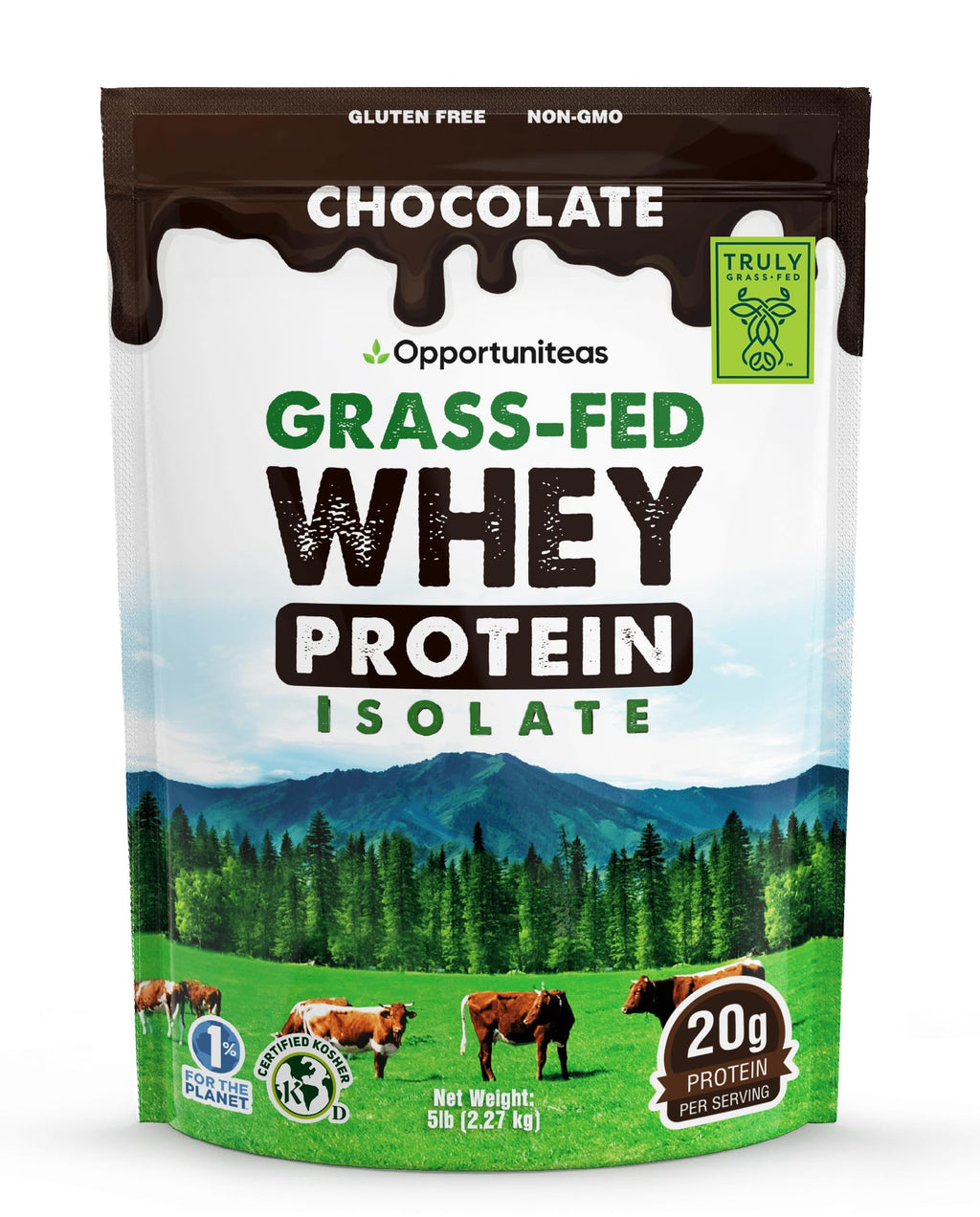 Chocolate Grass Fed Whey Protein Isolate Powder, 5 lb R930661