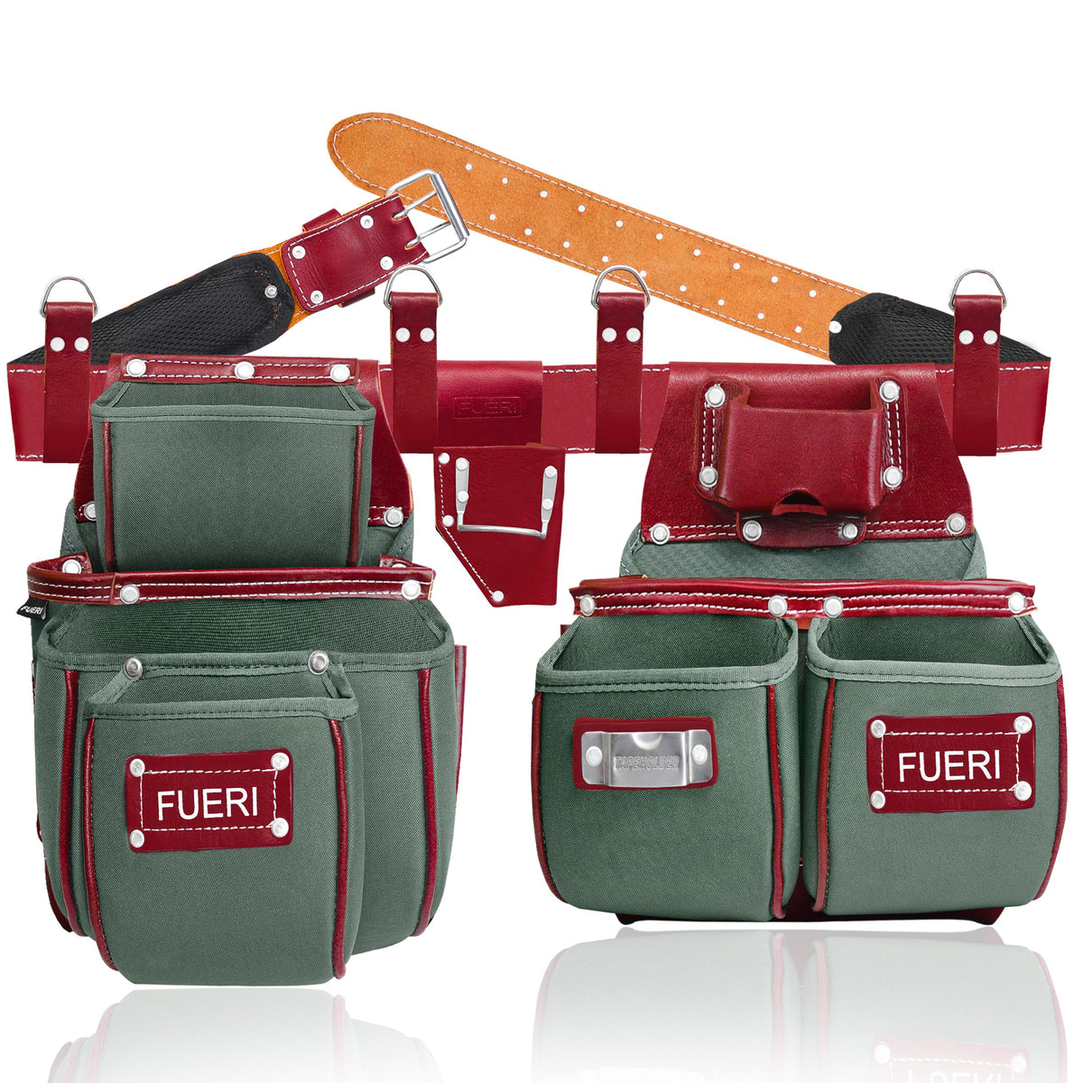Nylon Grain Leather Carpenter Tool Belt with Padded Belt and Hammer Holder K19246